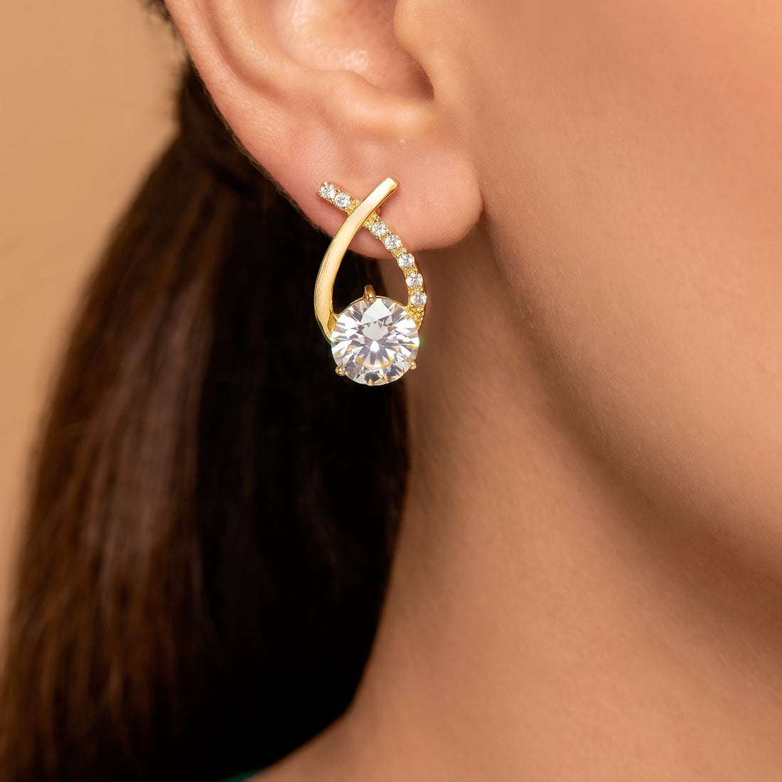 PRAO Earrings Anti-Tarnish Crossover Teardrop Crystal Studs