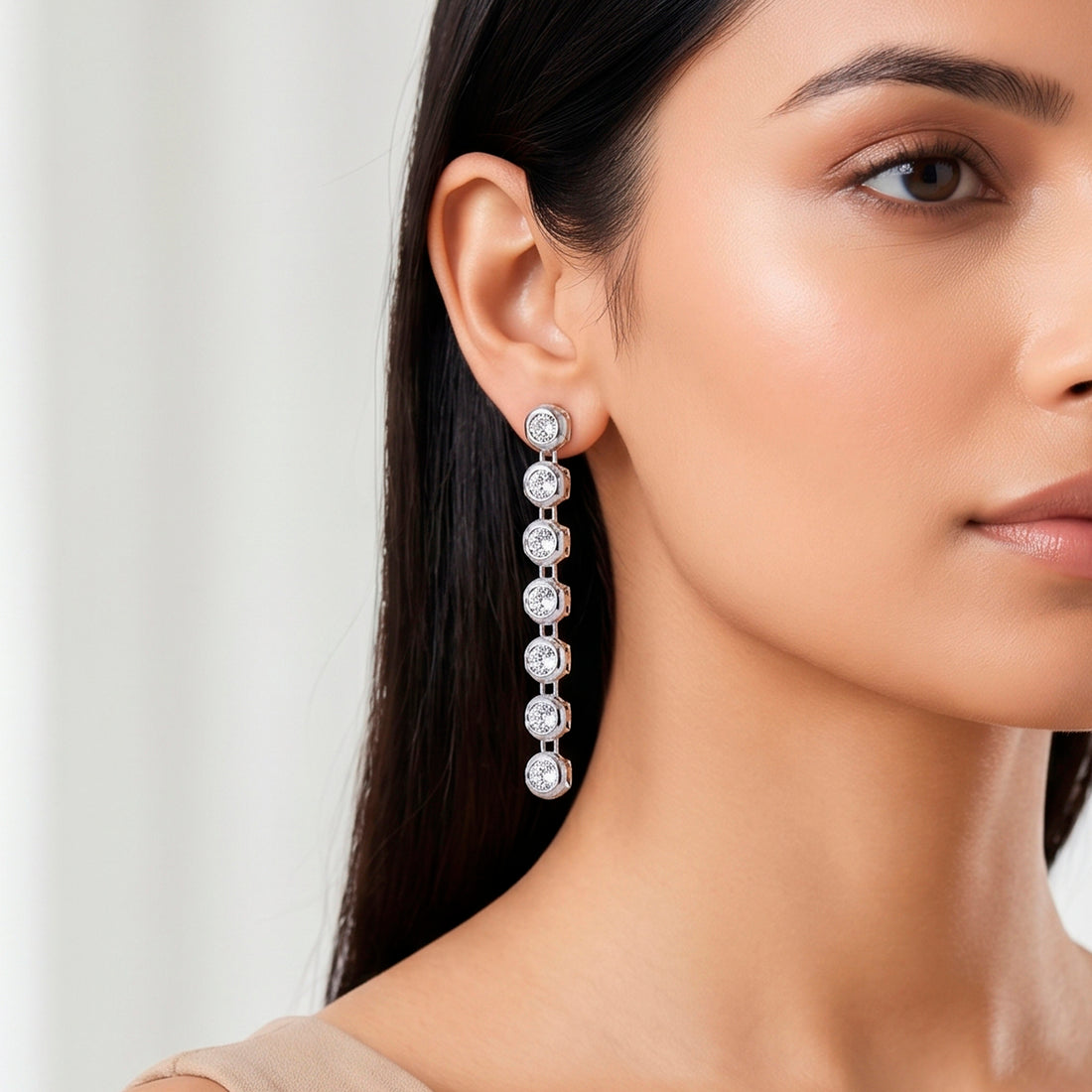 PRAO Earrings Anti-Tarnish Seven Crystal Linear Dangles