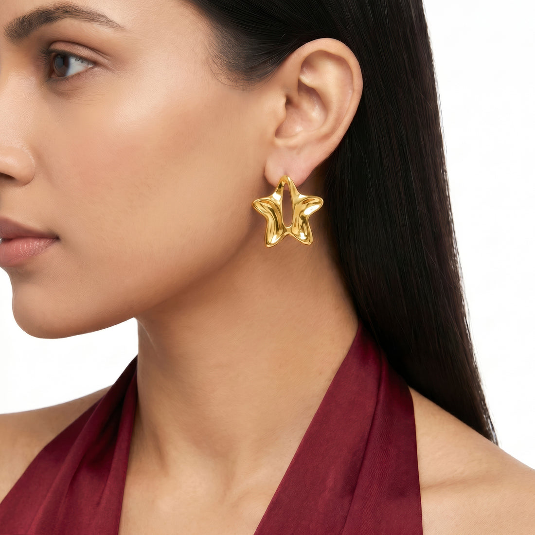 PRAO Earrings Anti-Tarnish Puffed Star Studs