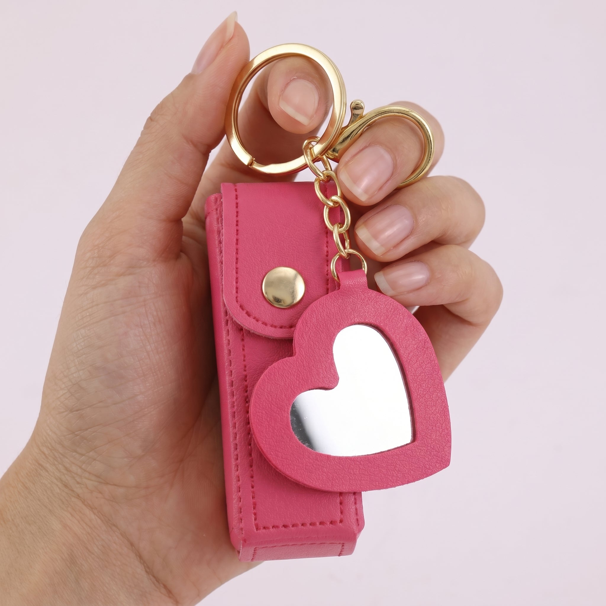 ローズキーリップストラップ PRAO Keychain Hot Pink Lipstick Holder Mirror