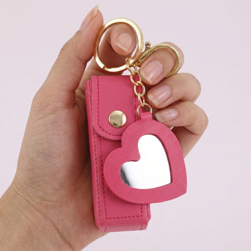 PRAO Keychain Hot Pink Lipstick Holder Mirror