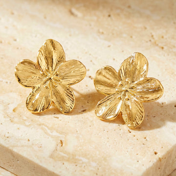 PRAO Earrings Anti-Tarnish Golden Flower Studs