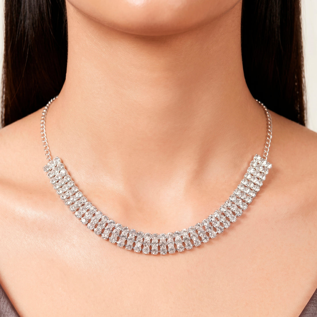 PRAO Necklace Anti-Tarnish Wide Multi-Row Choker Set With Earrings