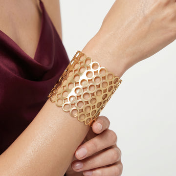PRAO Bracelet Anti-Tarnish Geometric Circle Filigree Cuff (Adjustable Size)