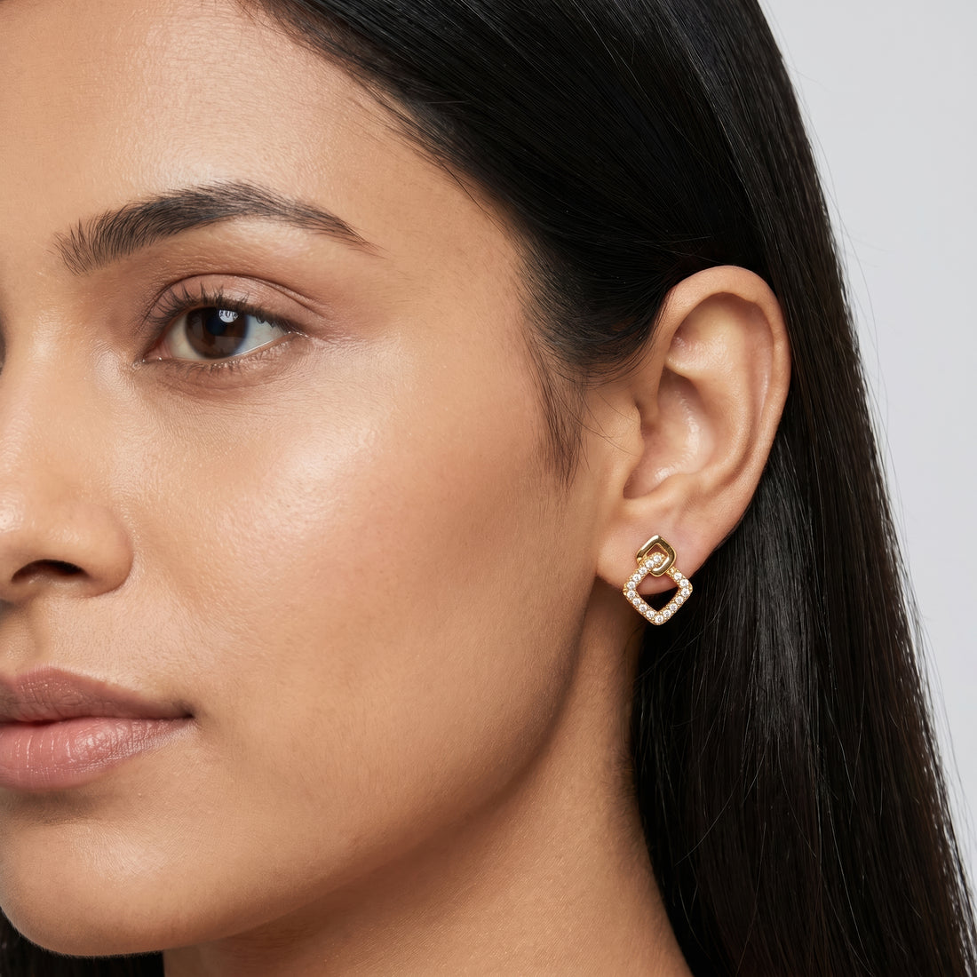 PRAO Earrings Anti-Tarnish Rhombus Pave Studs