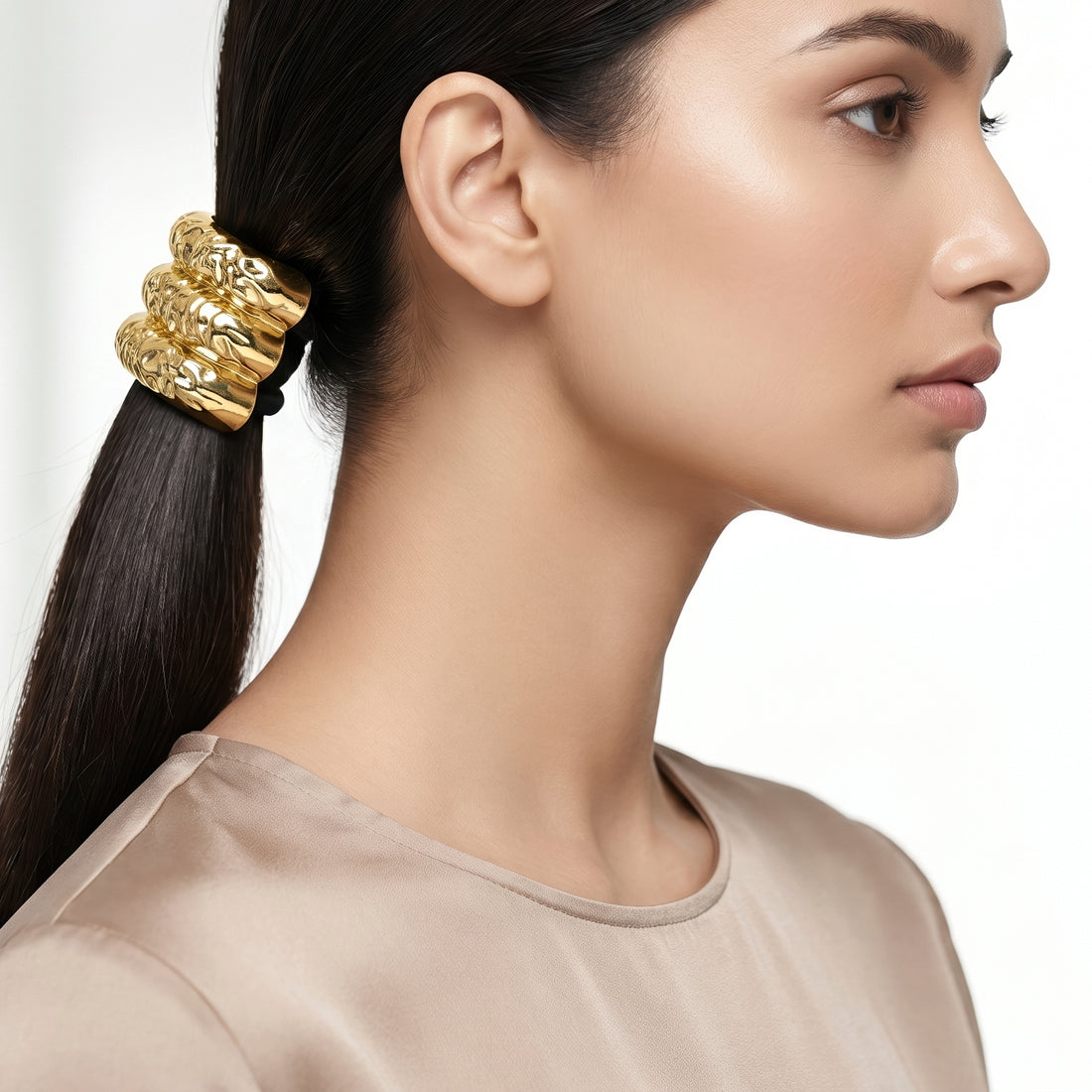 PRAO Hair Tie Anti-Tarnish Gold Textured Metal