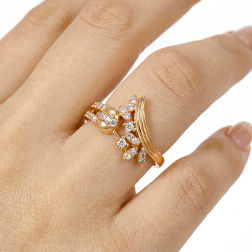 PRAO Ring Anti-Tarnish Wing Vine Crystal Statement (Adjustable Size)