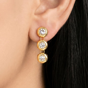 PRAO Earrings Anti-Tarnish Triple-Drop Bezel-Set Crystal Drop
