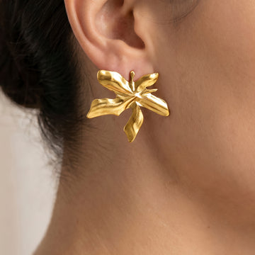 PRAO Earrings Anti-Tarnish Floral Sculpted Studs