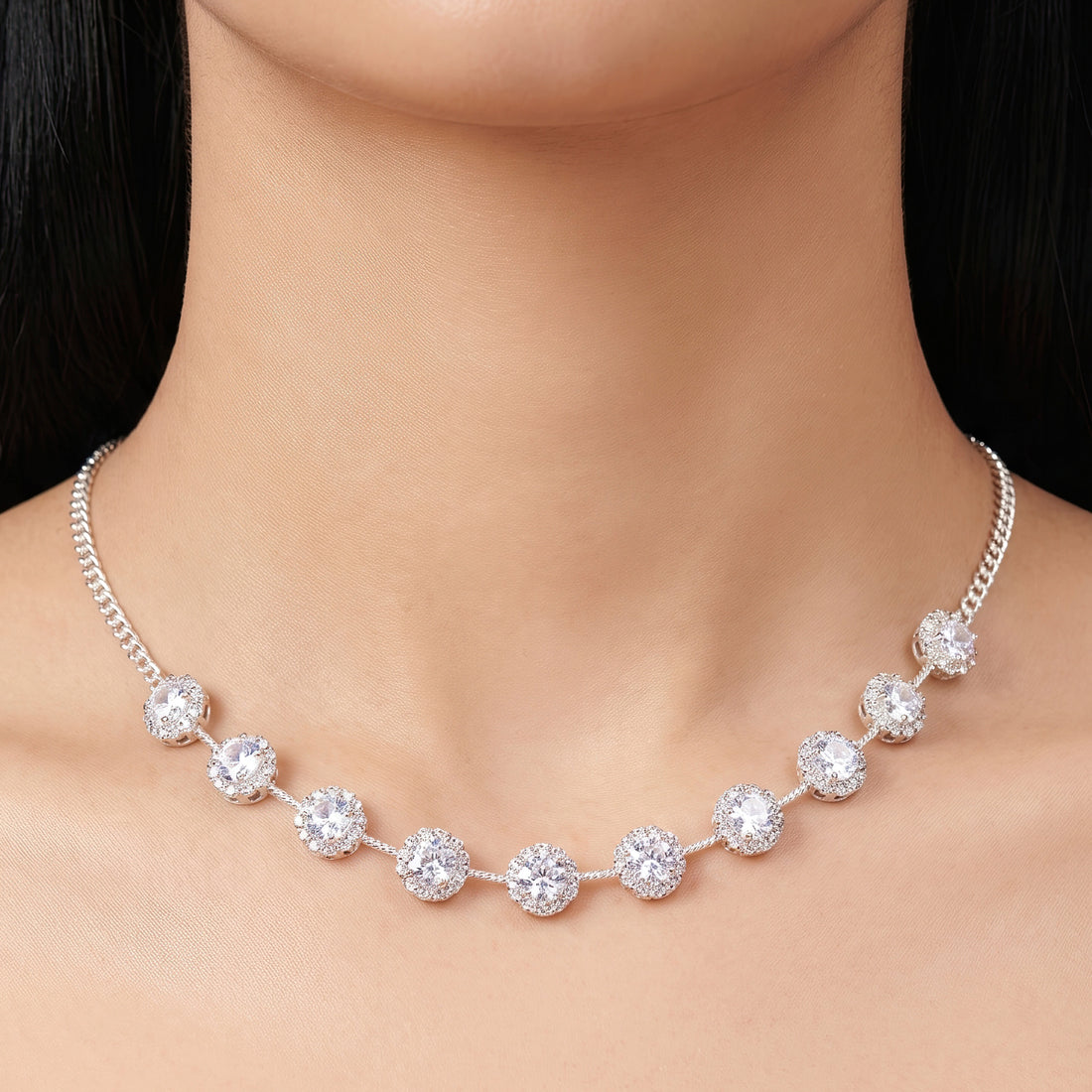PRAO Necklace Anti-Tarnish Floral Crystal Necklace Set With Earrings