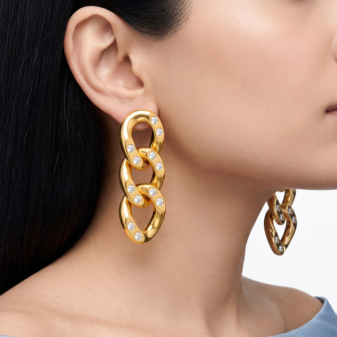 PRAO Earrings Crystal Link Dangles
