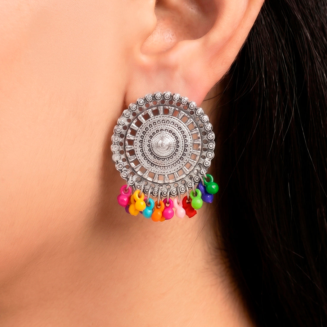 PRAO Earrings Anti-Tarnish Ethnic Statement With Colorful Acrylic Ghungroo Hangings