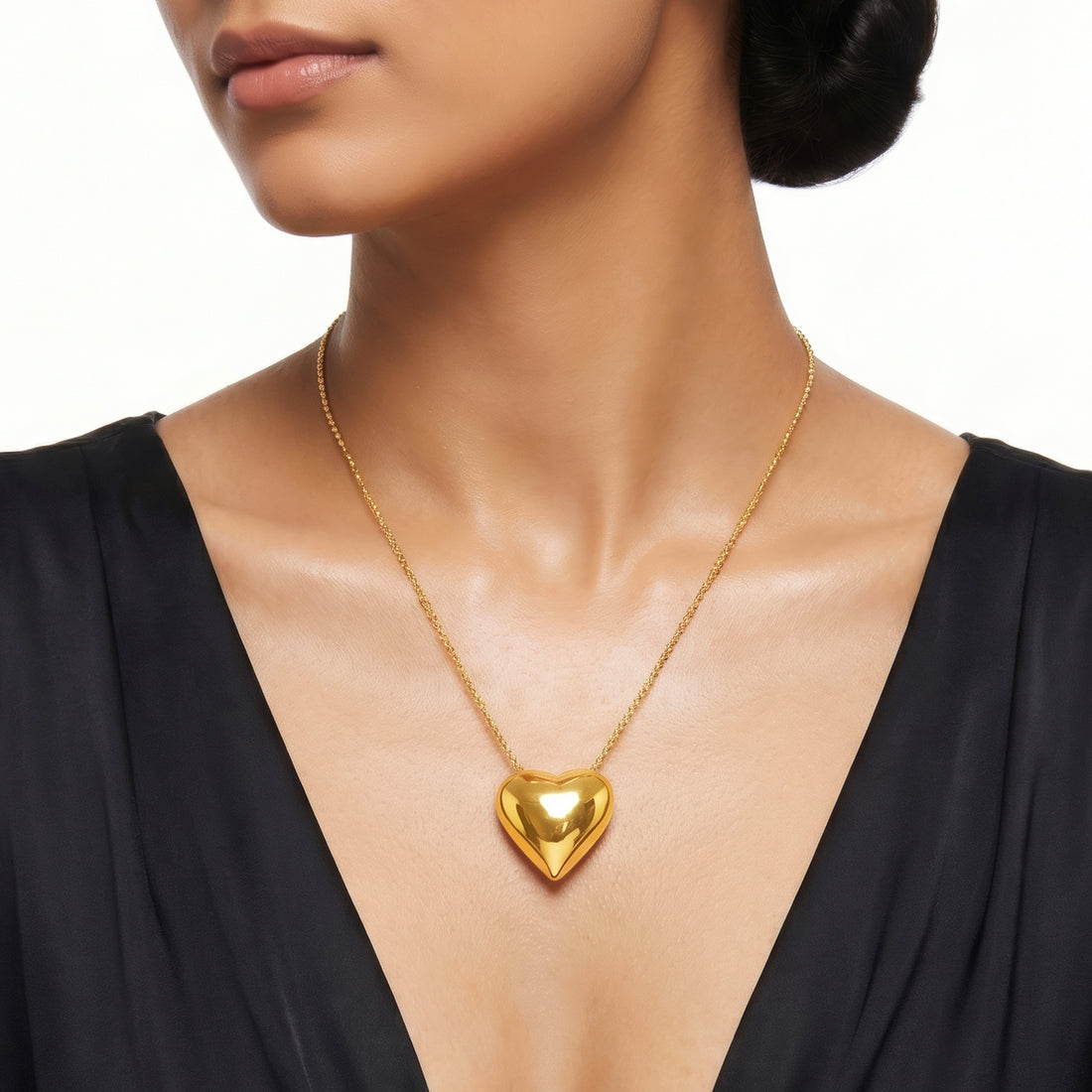 PRAO Necklace Anti-Tarnish Puffy Heart Pendant