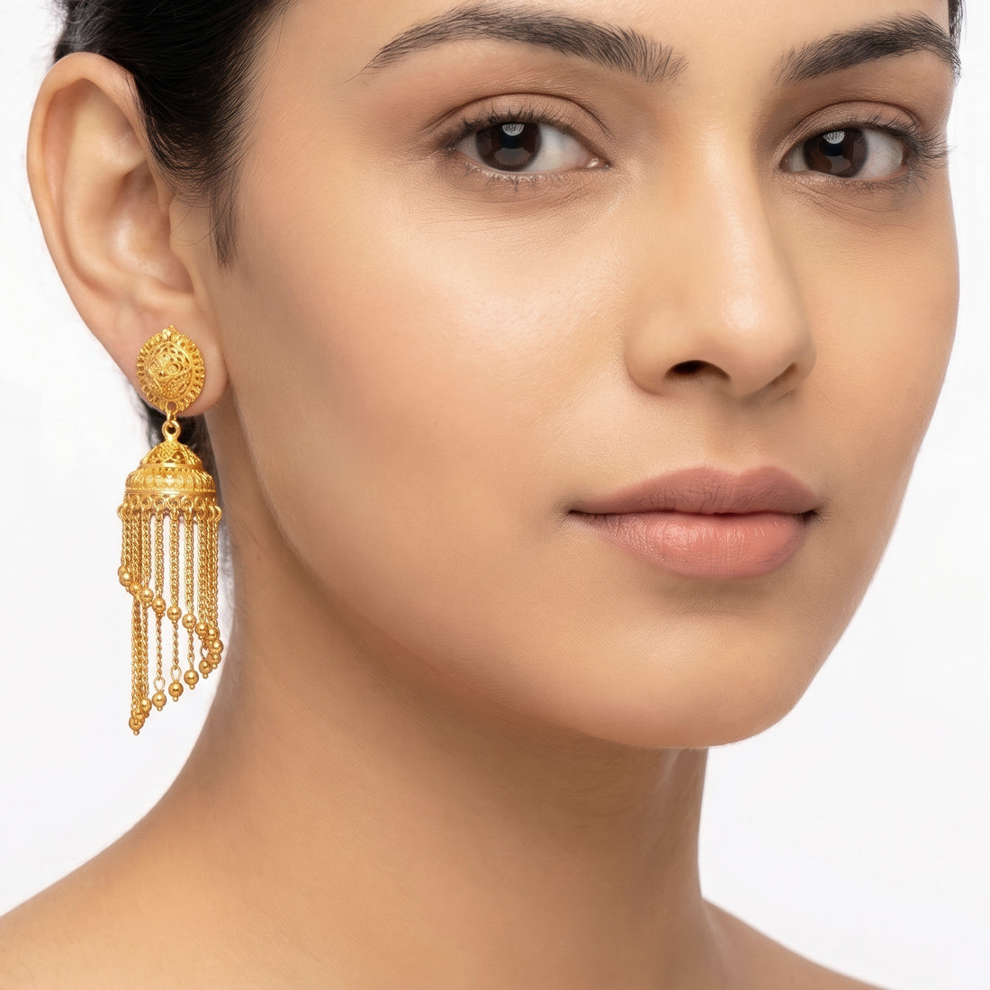 PRAO Earrings Anti-Tarnish Floral Beaded Tassel Jhumka