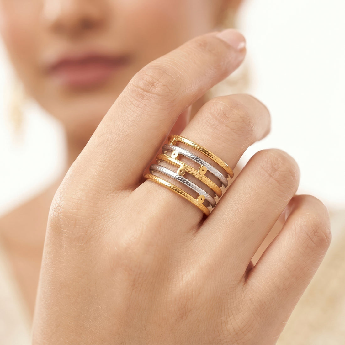 PRAO Ring Anti-Tarnish Multi-Band Charm Cuff (Adjustable Size)