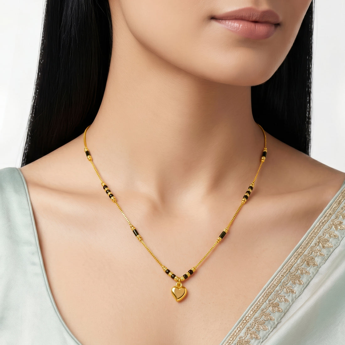 PRAO Necklace Anti-Tarnish Black Bead Heart Pendant Mangalsutra