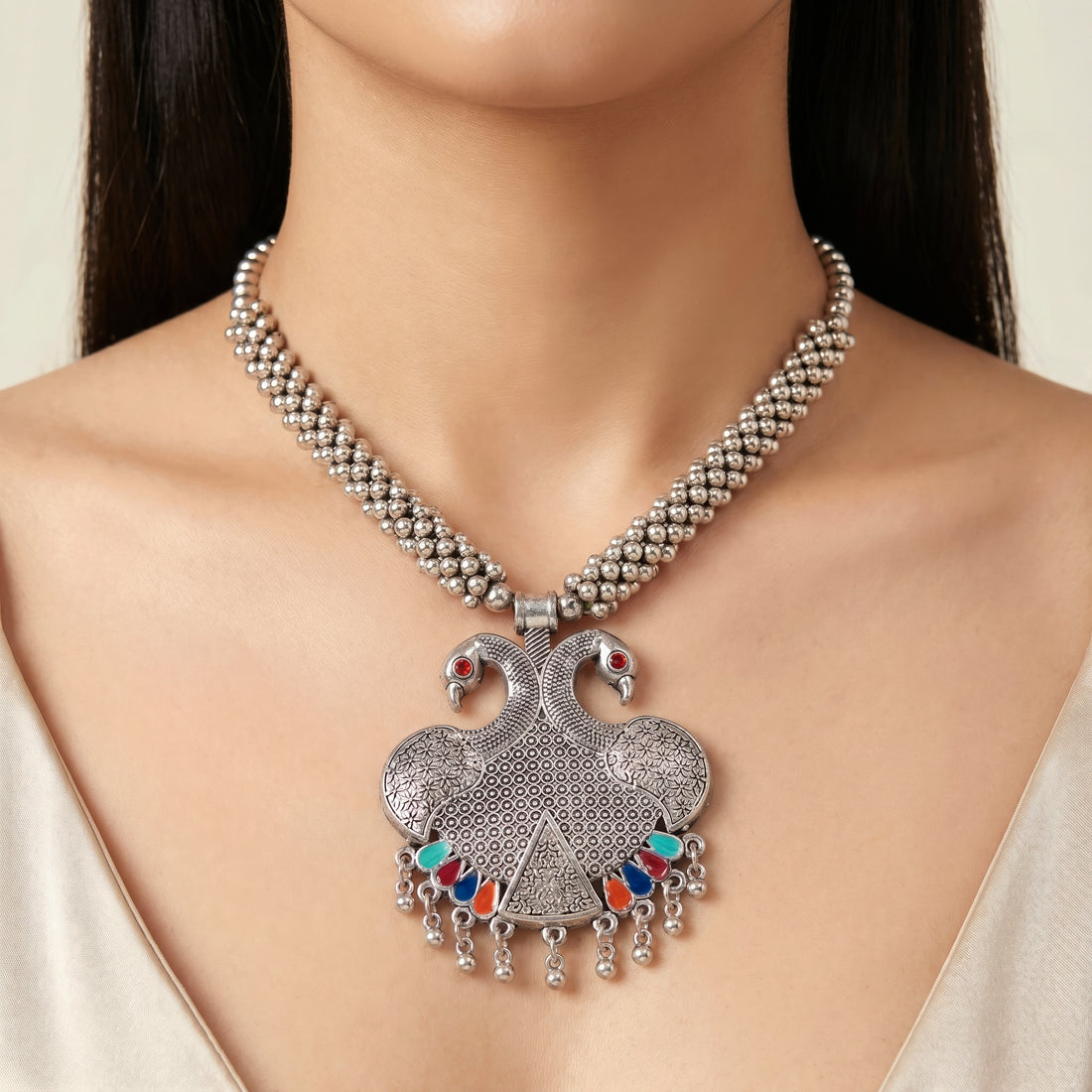 PRAO Necklace Anti-Tarnish Peacock Pendant Oxidised Set With Earrings