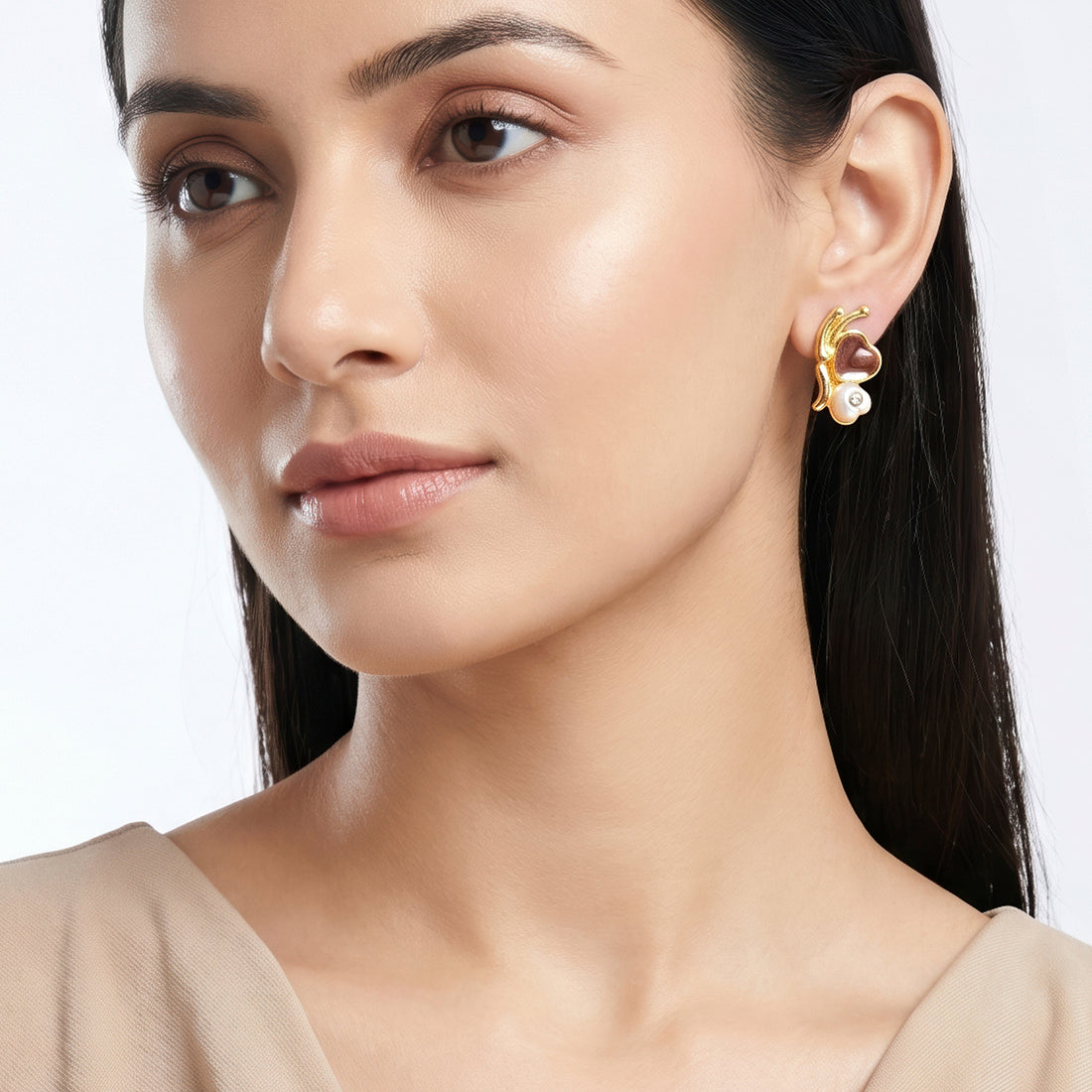 PRAO Earrings Anti-Tarnish Burgundy Butterfly Studs