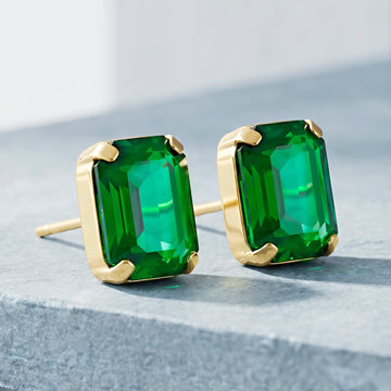 PRAO Earrings Anti-Tarnish Emerald Green Studs