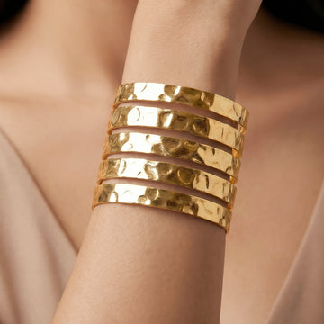 PRAO Bracelet Anti-Tarnish Multi-Line Wide Cuff (Adjustable Size)