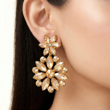 PRAO Earrings Anti-Tarnish Floral Champagne Crystal Drop