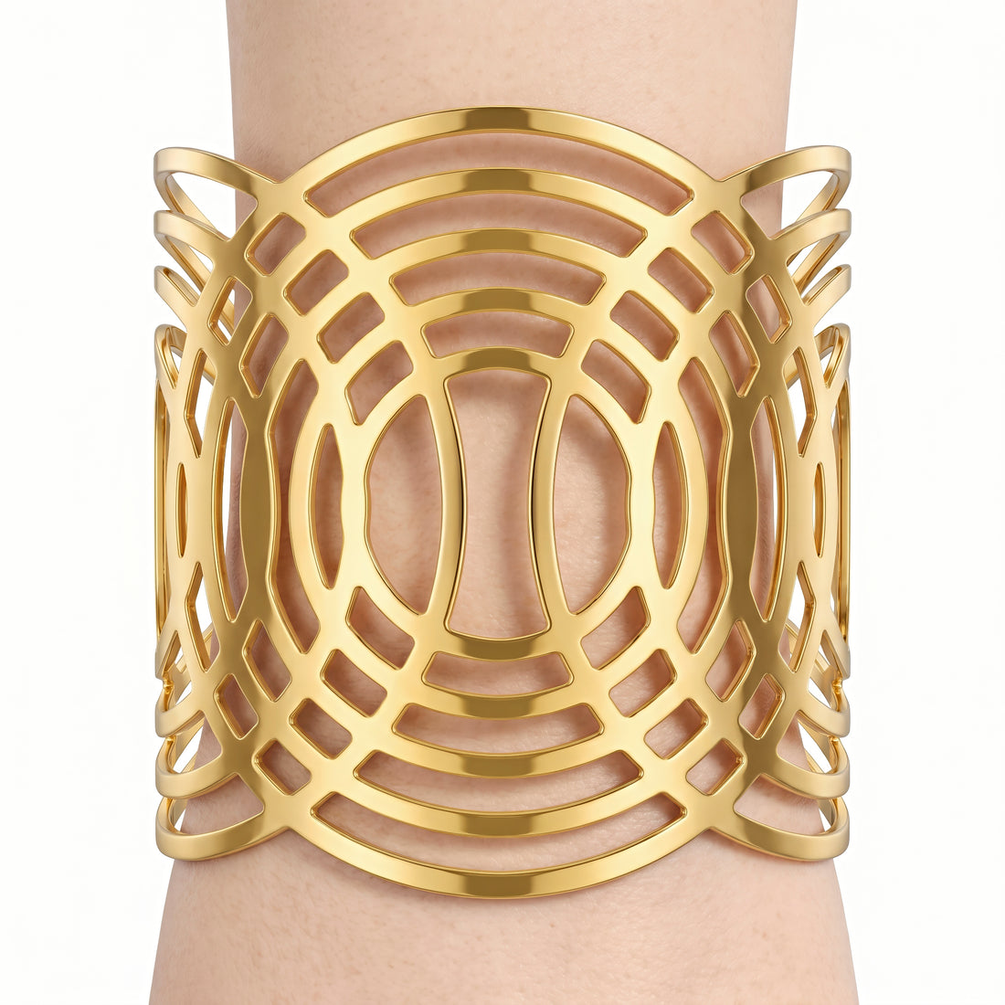 PRAO Bracelet Anti-Tarnish Geometric Lattice Cuff (Adjustable Size)