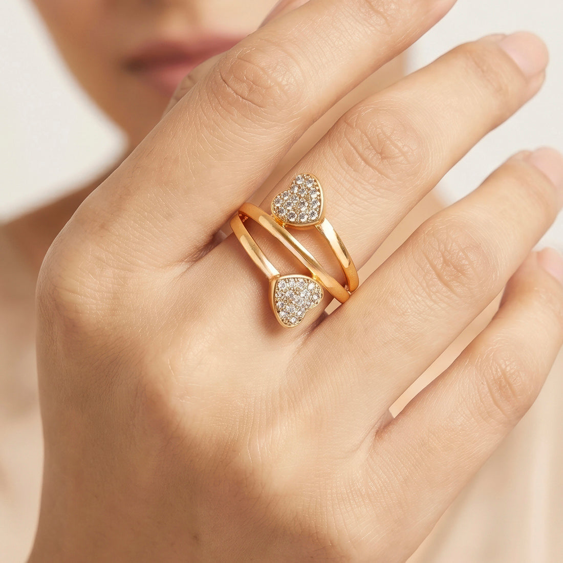 PRAO Ring Anti-Tarnish Ring Heart Crystal Wrap (Adjustable Size)
