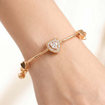 PRAO Bracelet Anti-Tarnish White Crystal Heart Halo Bangle (Adjustable Size)