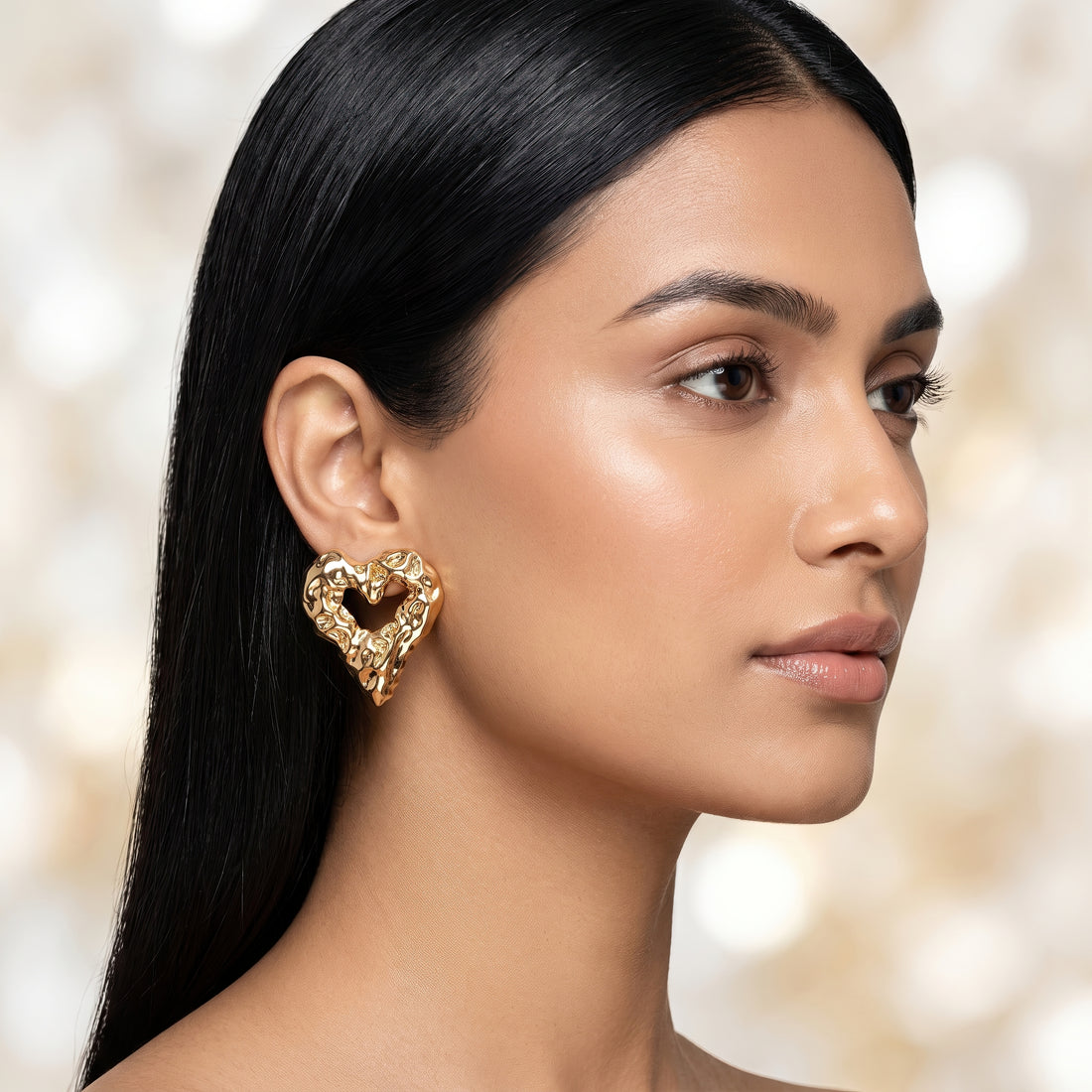 PRAO Earrings Anti-Tarnish Textured Heart Studs