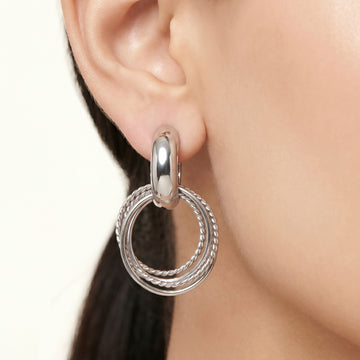 PRAO Earrings Anti-Tarnish Layered Texture Hoops