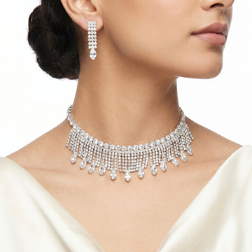 PRAO Necklace Anti-Tarnish Wide Choker Marquise Drop Set With Earrings