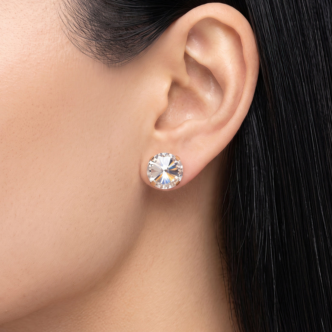 PRAO Earrings Anti-Tarnish Round Crystal Studs