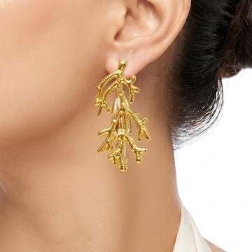 PRAO Earrings Anti-Tarnish Coral Branch Statement
