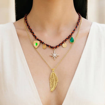 PRAO Necklace Anti-Tarnish Feather Pendant Layered Chain