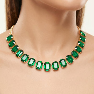 PRAO Necklace Anti-Tarnish Emerald Green Crystals
