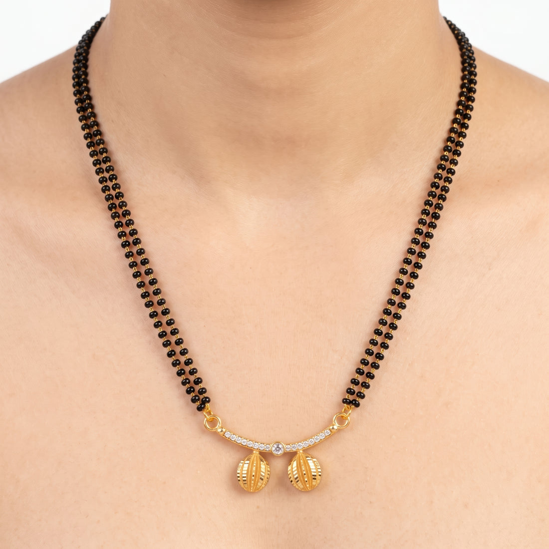 PRAO Necklace Anti-Tarnish Double Strand Stone Mangalsutra