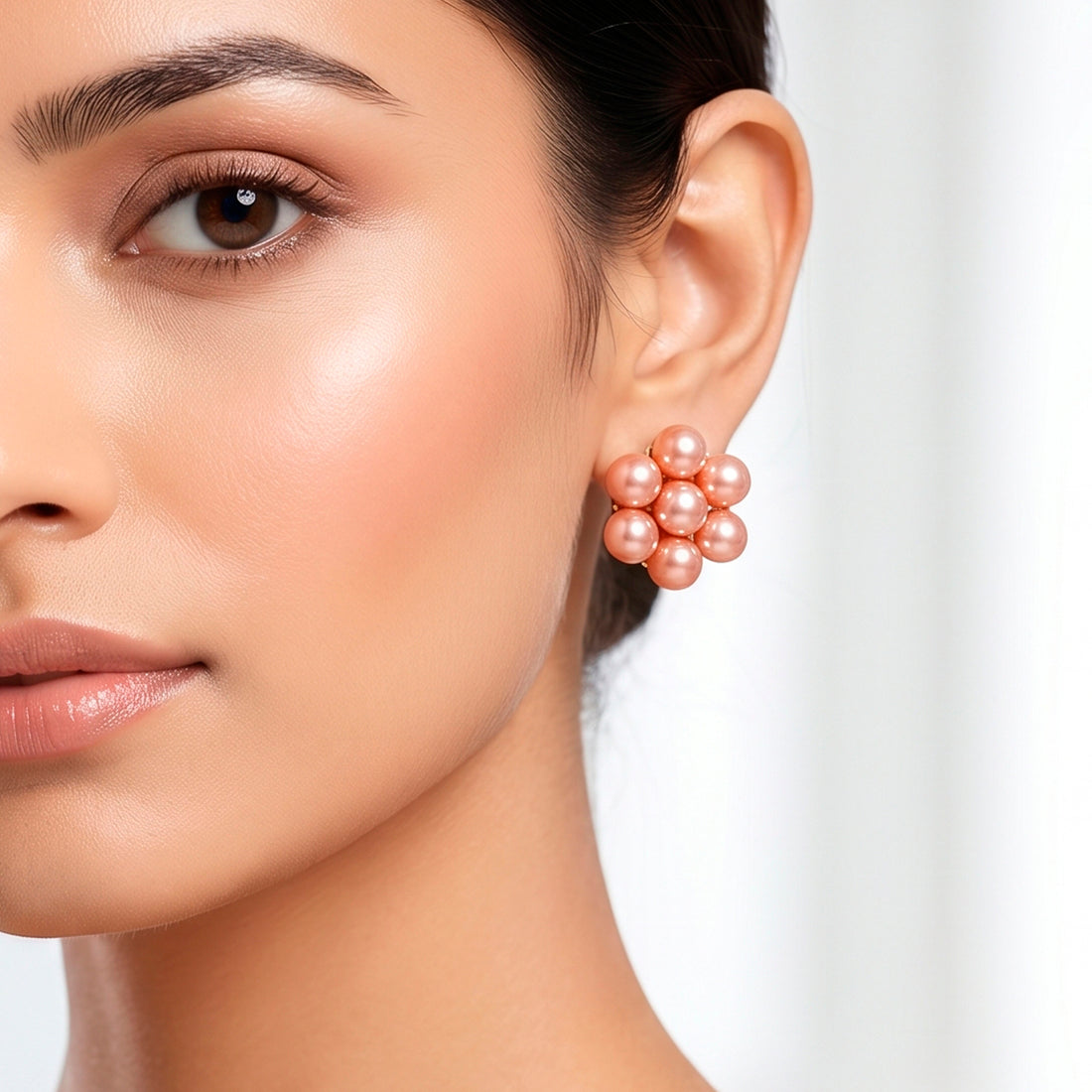 PRAO Earrings Anti-Tarnish Floral Pink Pearl Studs