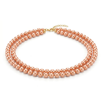 PRAO Necklace Anti-Tarnish Double-Line Brown Pearl