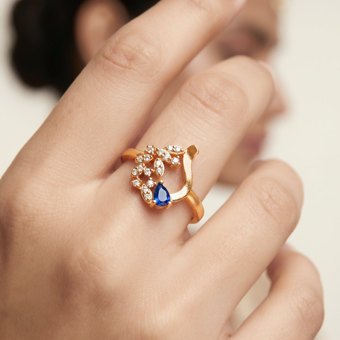 PRAO Ring Anti-Tarnish Pear-Cut Sapphire Vine (Adjustable Size)