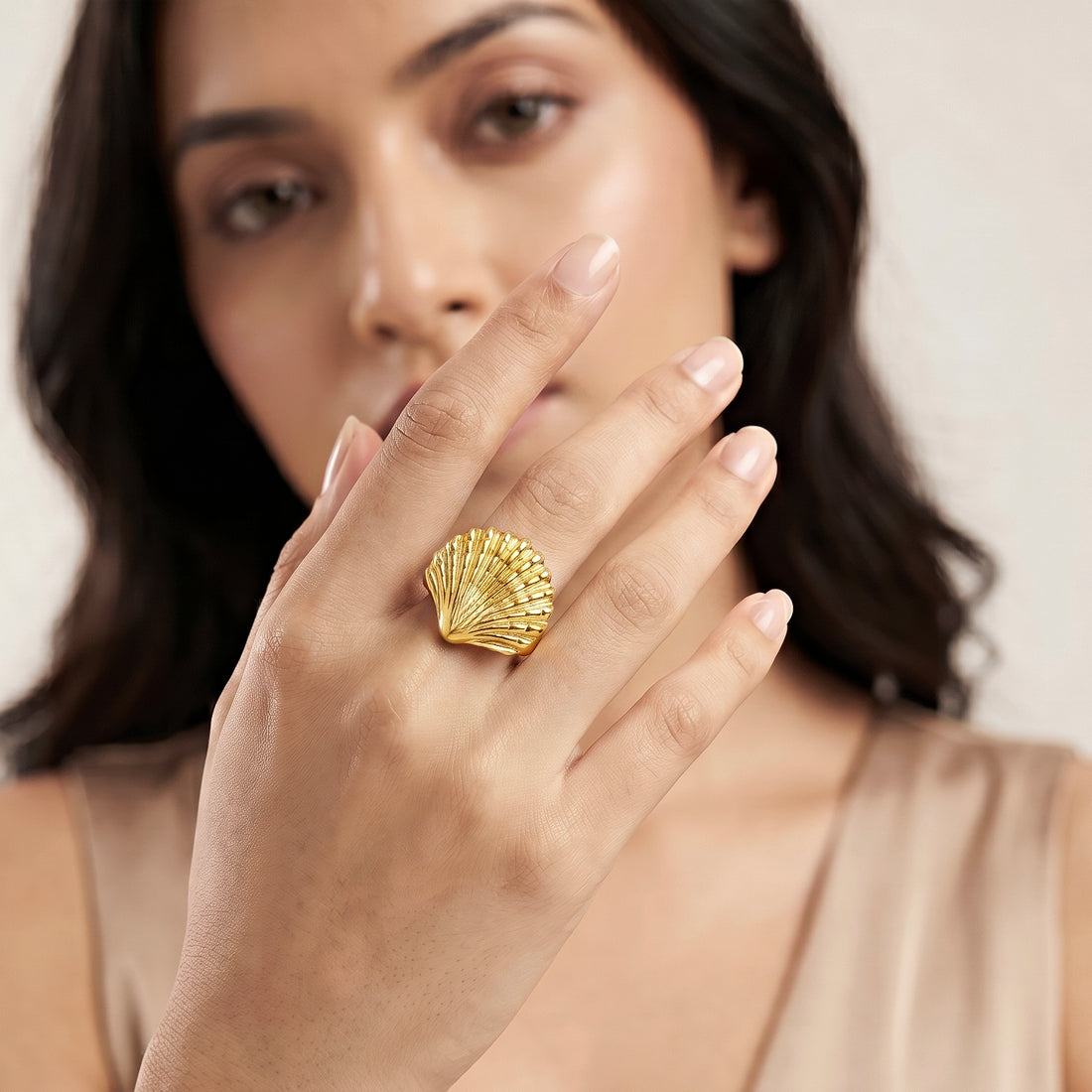 PRAO Ring Anti-Tarnish Shell Texture Ring (Adjustable Size)