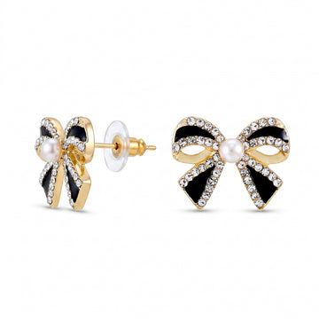 PRAO Earrings Anti-Tarnish Bow Crystal Pearl Studs