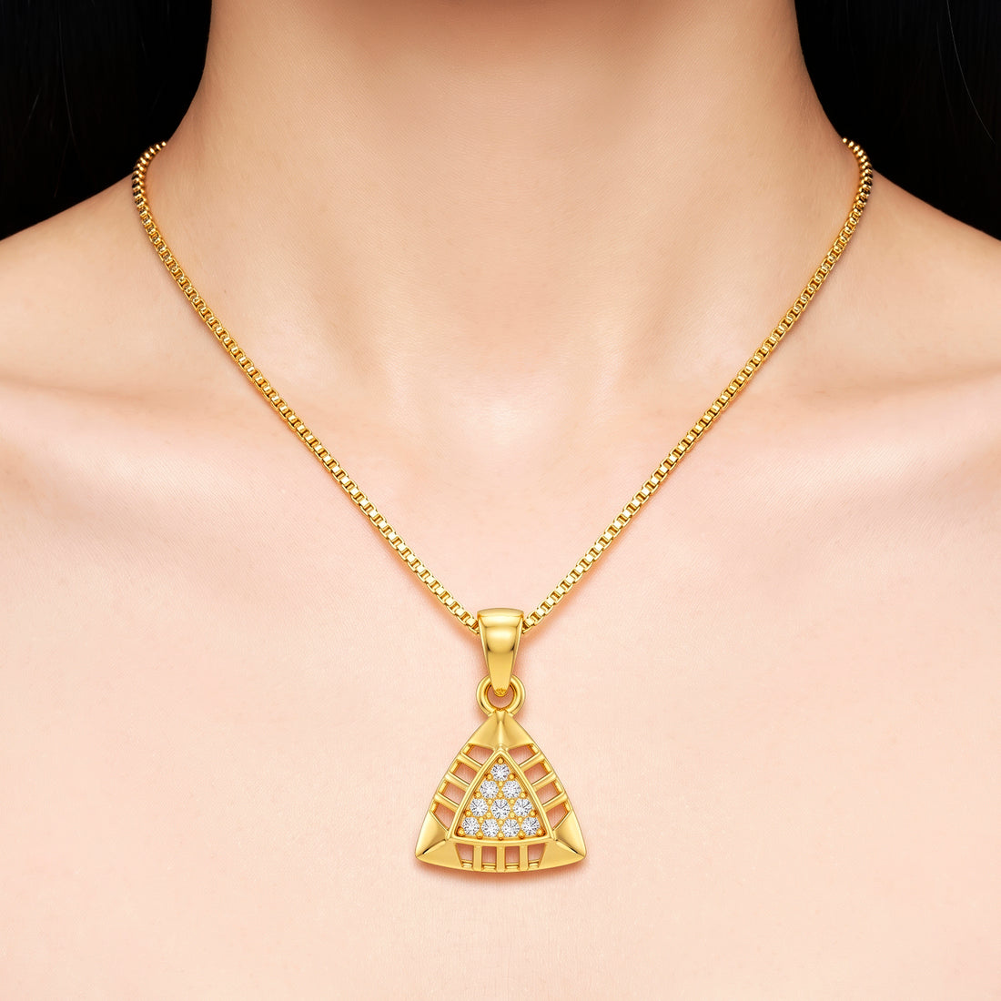 PRAO Necklace Anti-Tarnish Triangle Crystal Chain