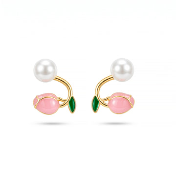 PRAO Earrings Anti-Tarnish Pink Lotus Pearl Studs