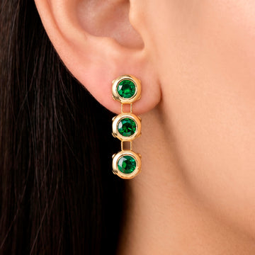 PRAO Earrings Anti-Tarnish Triple-Drop Emerald Green Crystal