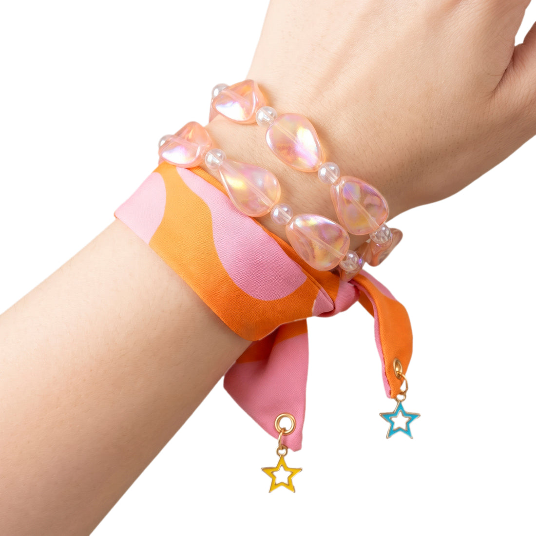 PRAO Necklace Cum Bracelet Pink Beaded Fabric With Detachable Star Charms