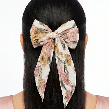 PRAO Hair Clip Anti-Tarnish Cream Floral Pleated Bow