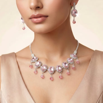 PRAO Necklace Anti-Tarnish Oval Pink Gemstone