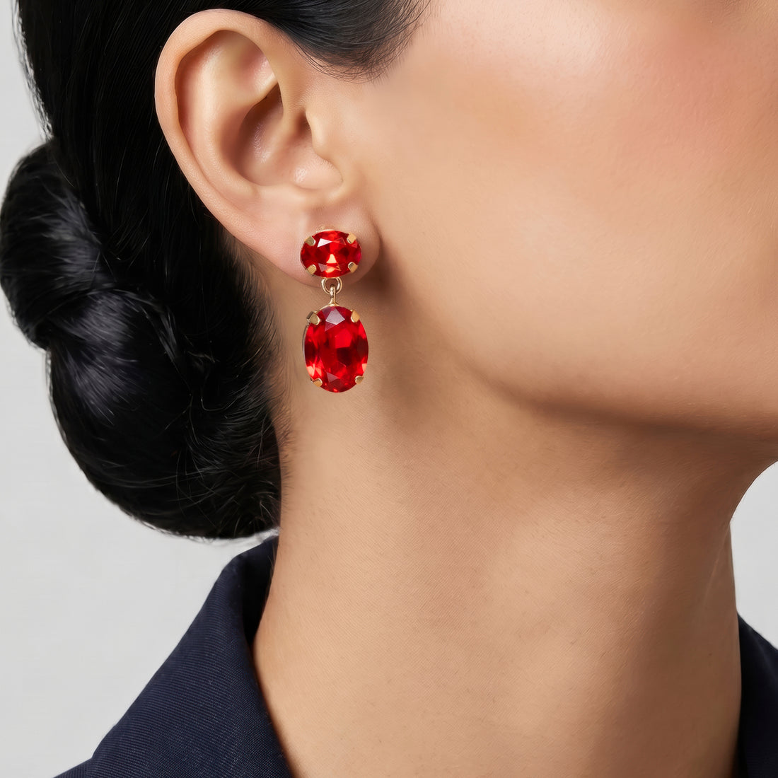PRAO Earrings Anti-Tarnish Ruby Red Crystal Dangles