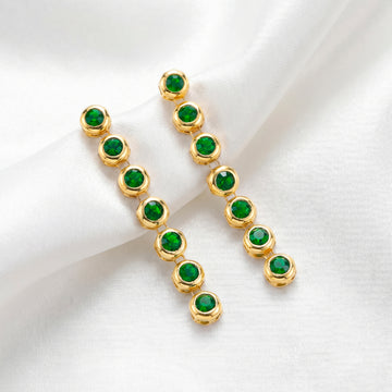 PRAO Earrings Anti-Tarnish Linear Drop With Emerald Crystals