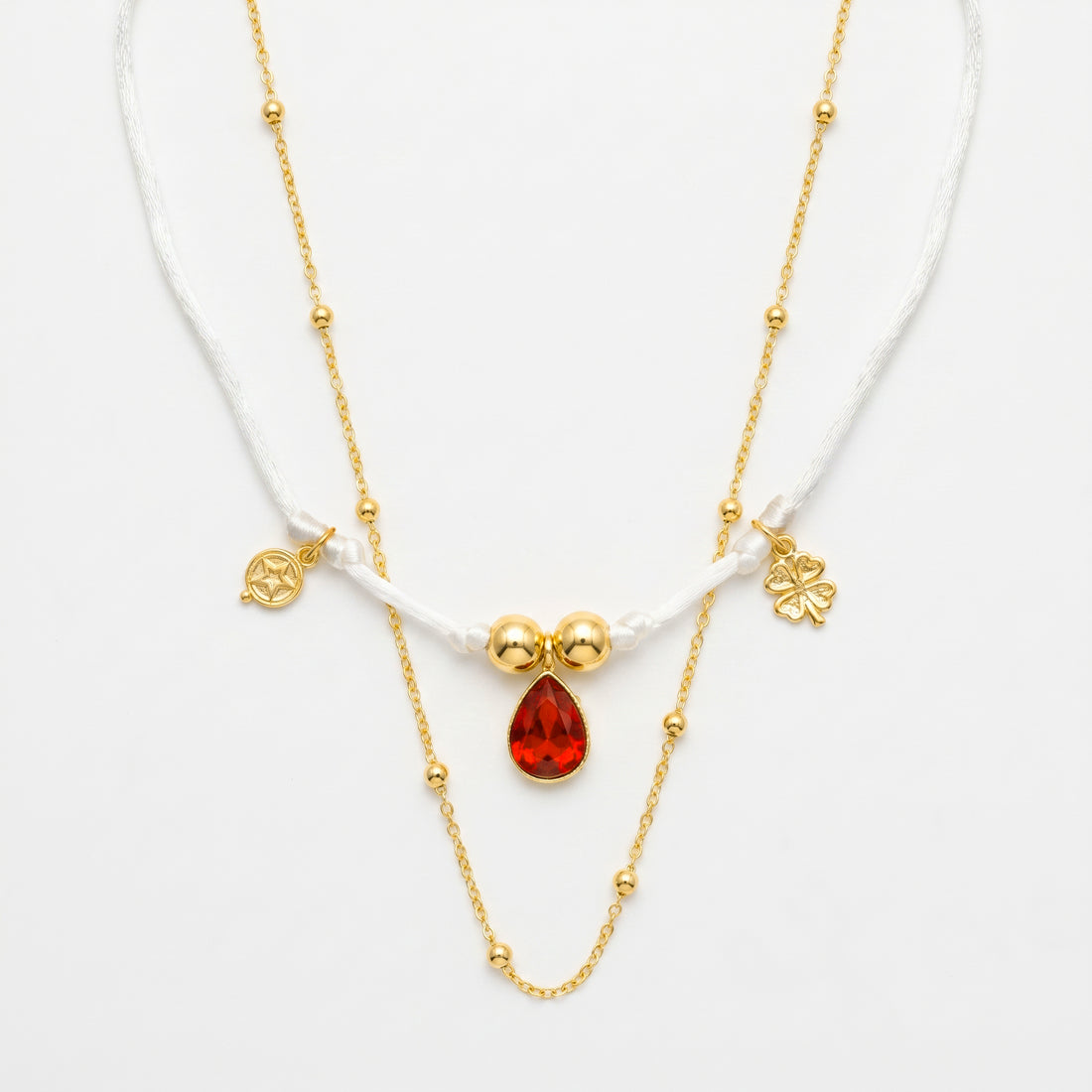 PRAO Necklace Anti-Tarnish White Cord Layered Chain